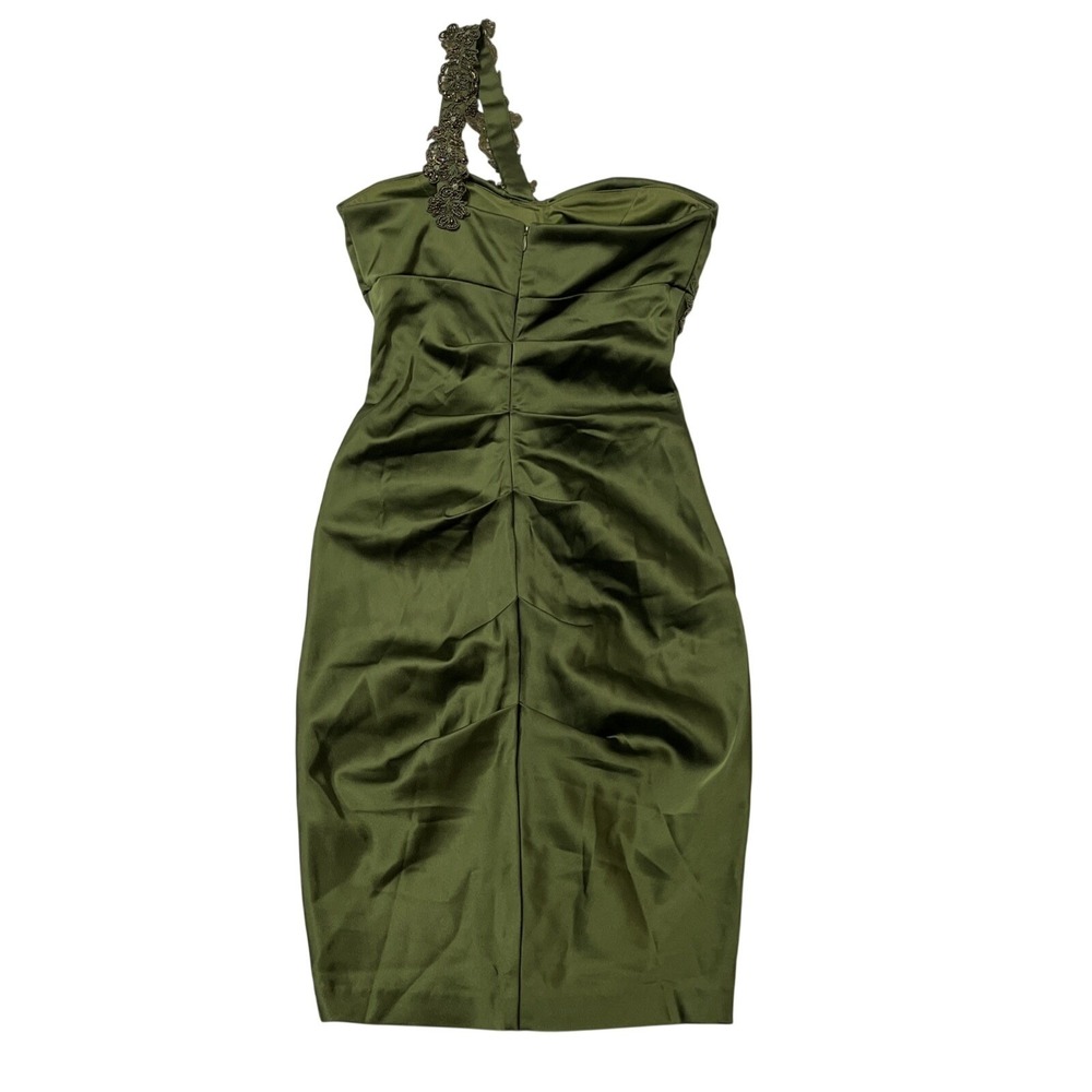 Vintage Escape Y2K Dress Green Satin One Shoulder‎ Sequin Ruched Mini Size 6